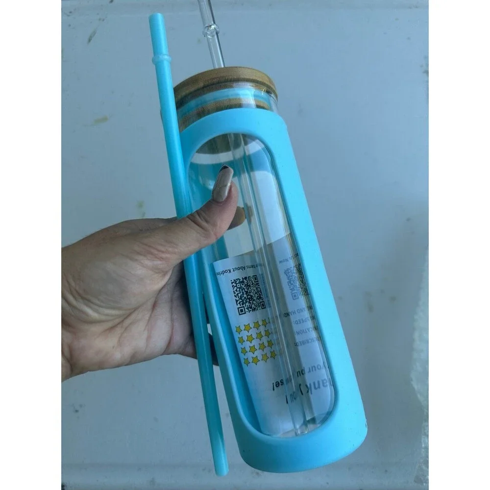 Kodrine NWOT Glass Food Grade Silicone Sleeve 24oz Water Bottle Bamboo Lid Straw
